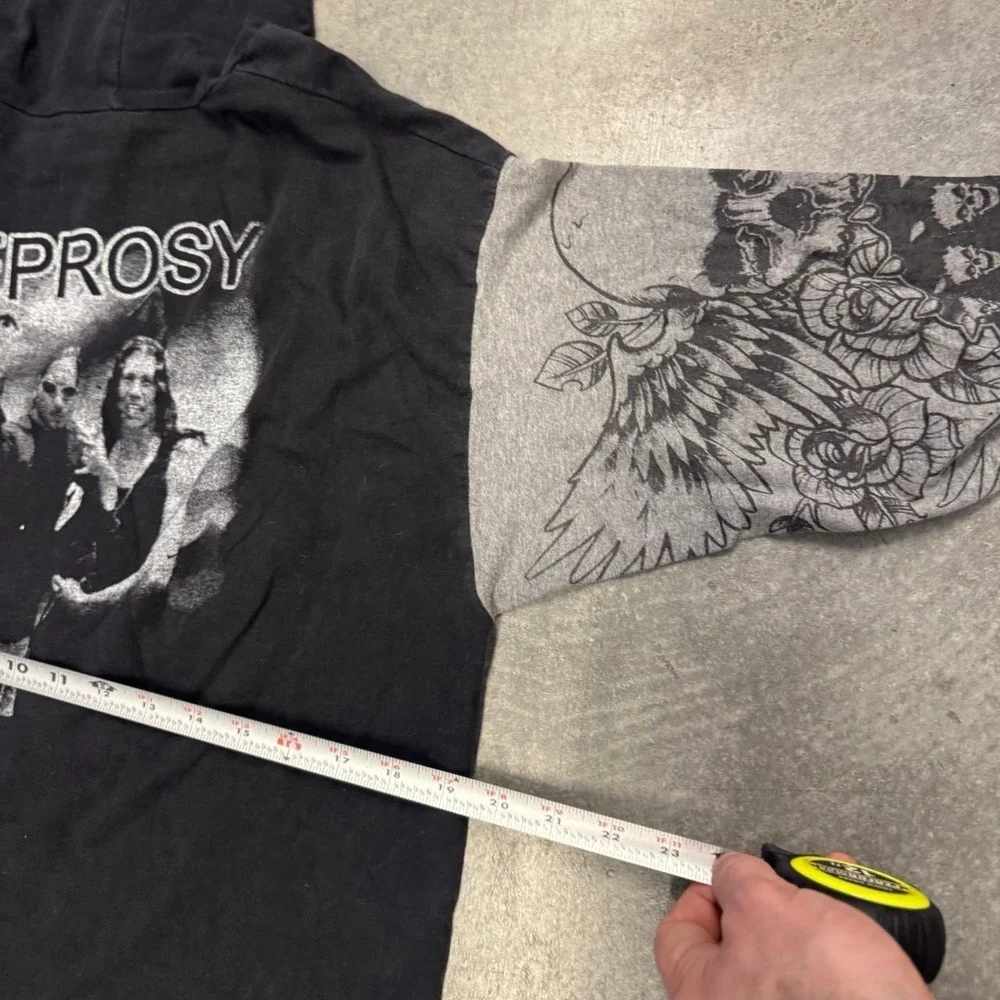 Leprosy Death Metal Band Hoodie Mens Large Tattoo Sleeve Graphic Y2K Black